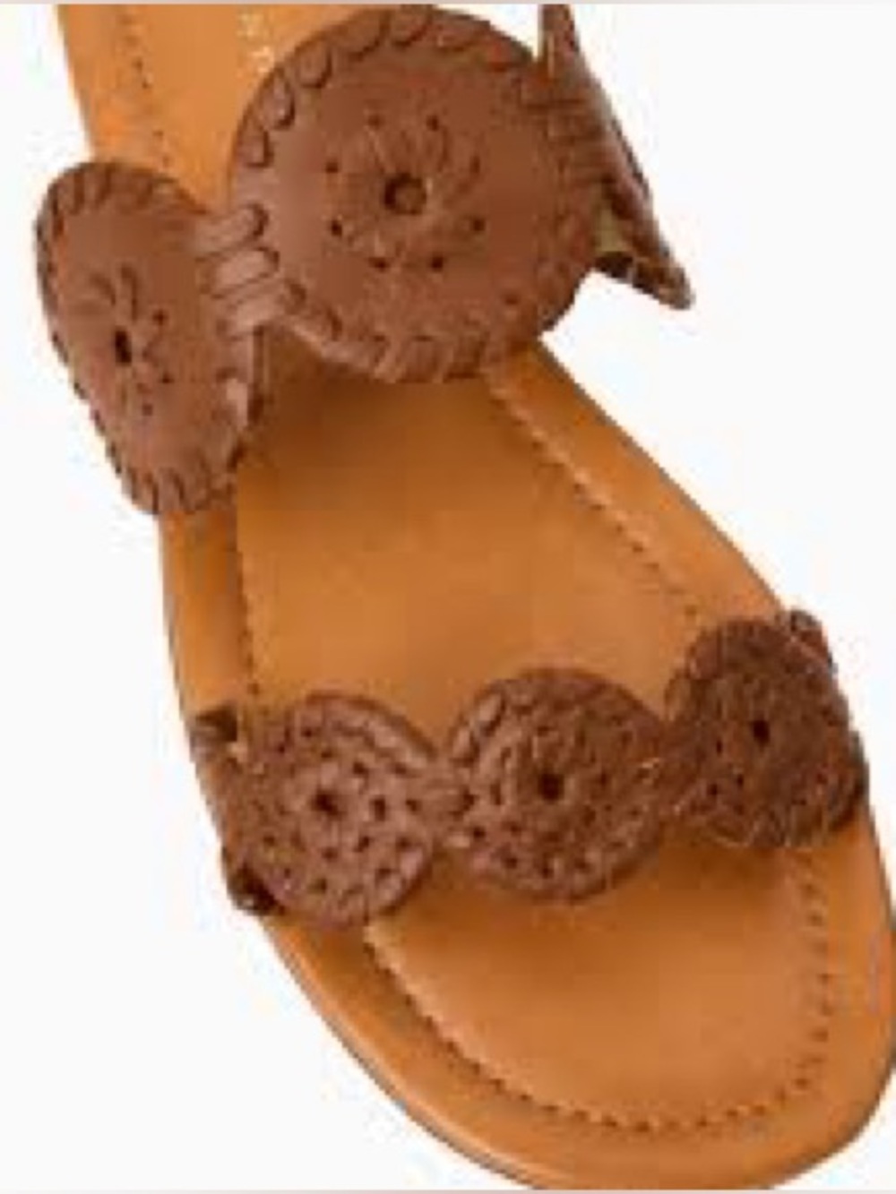 Jack Rogers Laurin sandals cognac brown leather medallion whip stitching Sz 7.5M